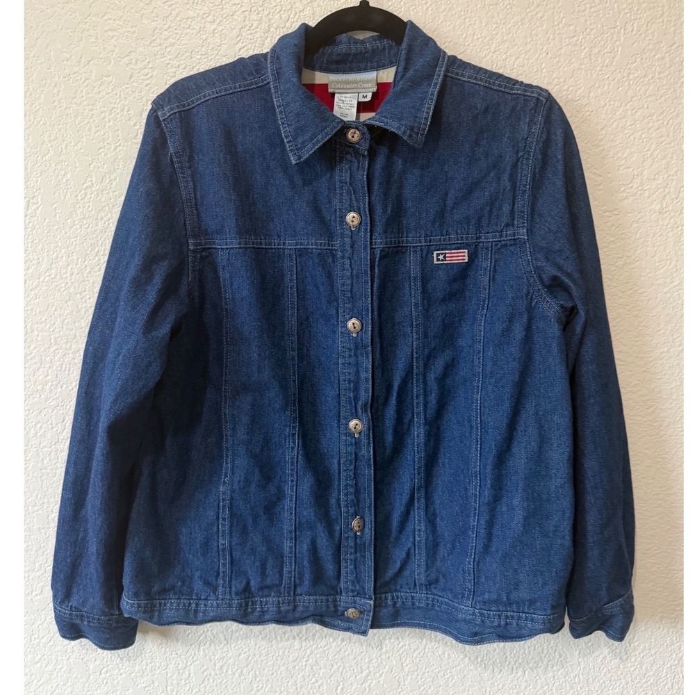 Coldwater Creek Womens Denim Jacket Americana Flag Lining Blue Medium‎ A02833